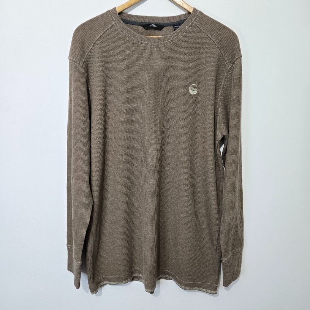 Wrangler Mens Waffle Knit Thermal Shirt Size M Long Sleeve Logo Neutral Preppy